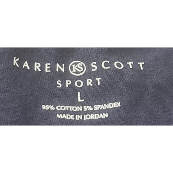 KAREN SCOTT HI-RISE WIDE LEG PULL-ON CAPRIS PANTS, WOMENS, L, NAVY BLUE-DRAWCORD - Picture 10 of 11